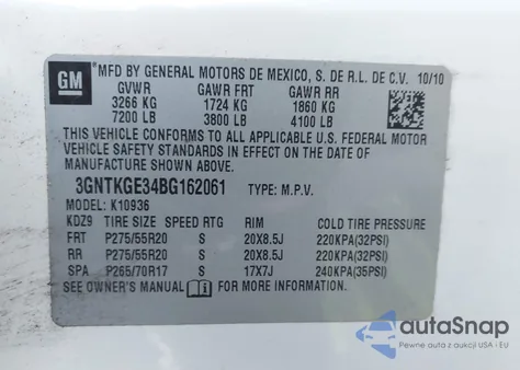 2011 Chevrolet Avalanche 1500 Ltz z USA, uszkodzony, nr VIN 3GNTKGE34BG162061